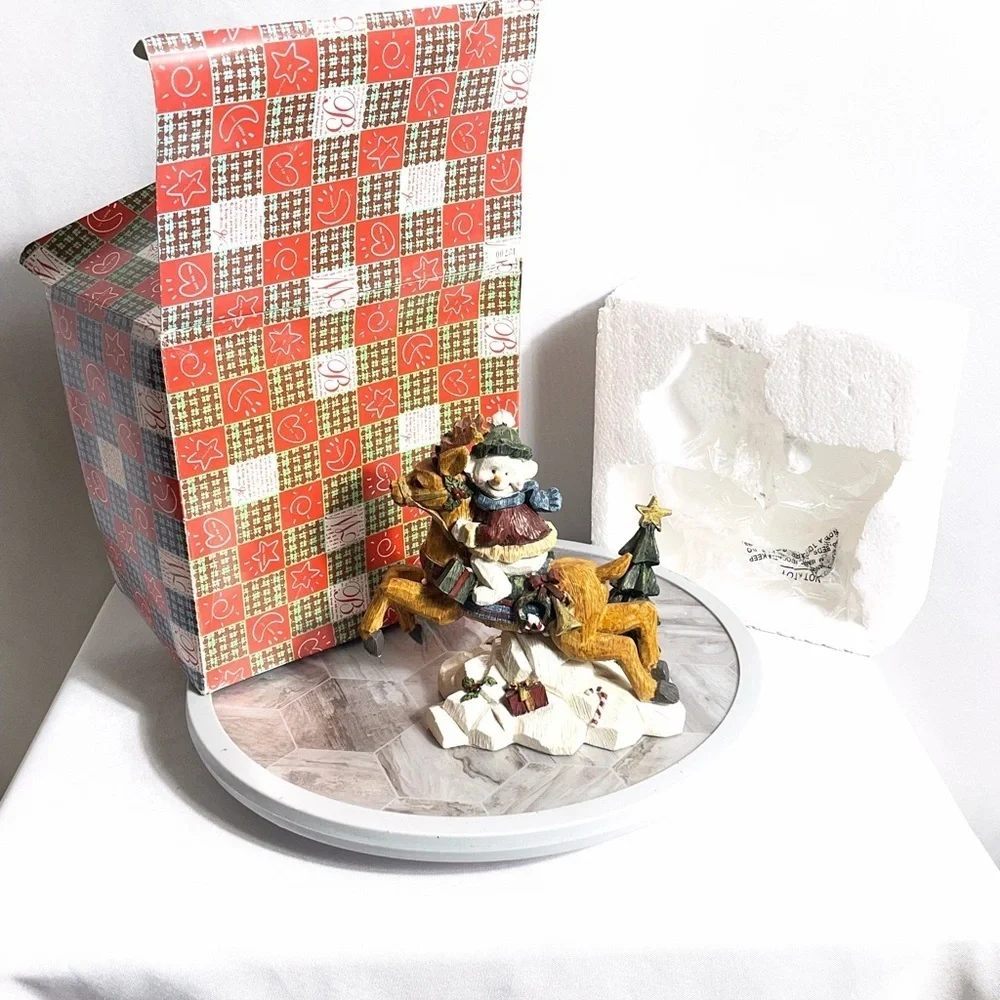 Hero Gift Snowman Riding Reindeer Christmas Figurine Folk Art Decor